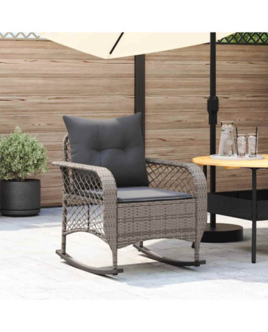 Chaise à bascule de jardin avec coussins gris résine tressée | Mobilier & Déco