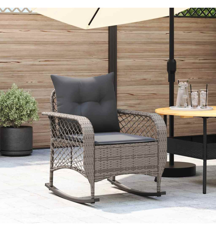 Chaise à bascule de jardin avec coussins gris résine tressée | Mobilier & Déco