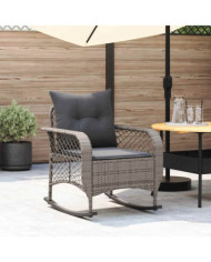Chaise à bascule de jardin avec coussins gris résine tressée | Mobilier & Déco