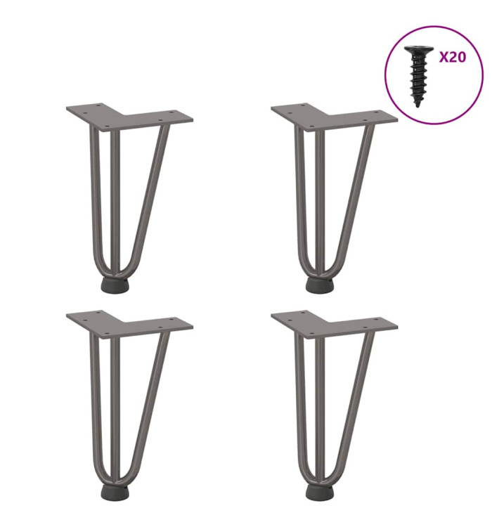 Pieds de table en forme d'épingle à cheveux 20 cm acier massif | Mobilier & Déco
