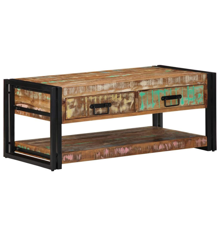 Table basse multicolore 90x50x38 cm bois de récupération massif | Mobilier & Déco
