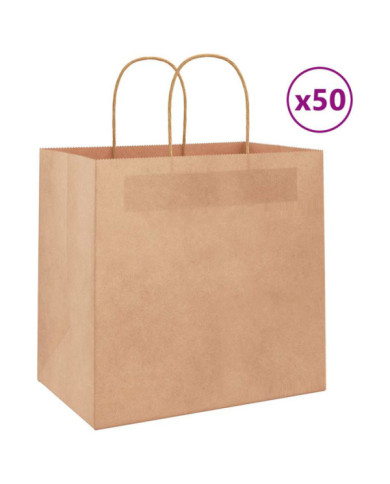 Sacs en papier 50 pcs avec poignées marron 26x17x25 cm | Mobilier & Déco