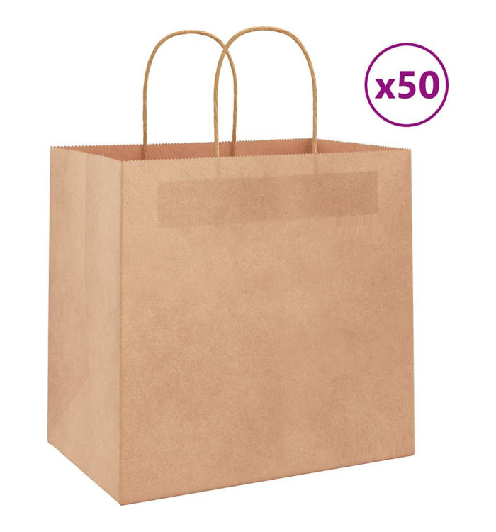 Sacs en papier 50 pcs avec poignées marron 26x17x25 cm | Mobilier & Déco