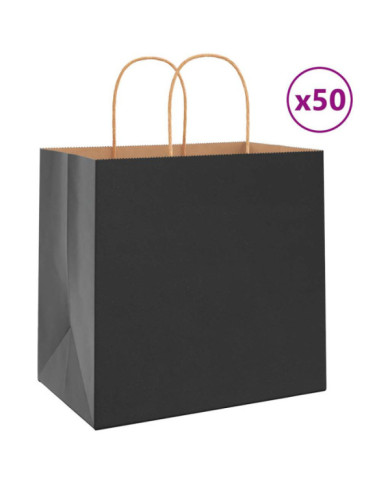 Sacs en papier 50 pcs avec poignées noir 26x17x25 cm | Mobilier & Déco