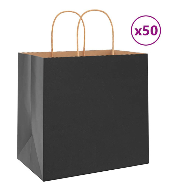 Sacs en papier 50 pcs avec poignées noir 26x17x25 cm | Mobilier & Déco