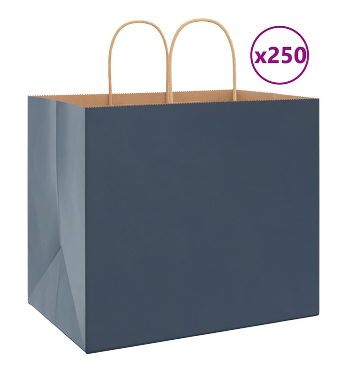 Sacs en papier 250 pcs avec poignées bleu 32x22x28 cm | Mobilier & Déco
