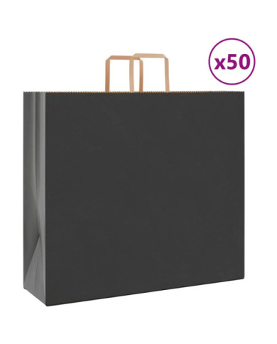 Sacs en papier 50 pcs avec poignées noir 54x15x49 cm | Mobilier & Déco