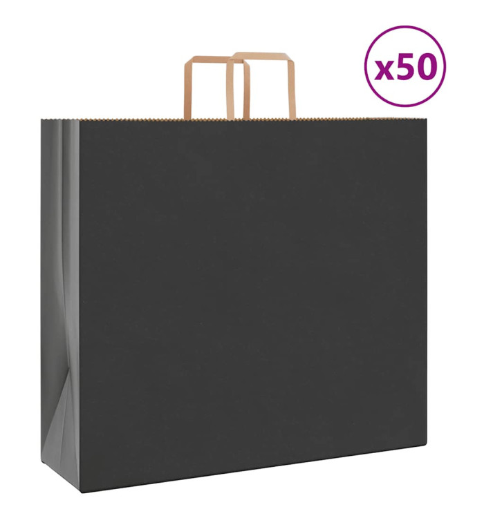 Sacs en papier 50 pcs avec poignées noir 54x15x49 cm | Mobilier & Déco