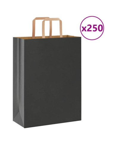 Sacs en papier 250 pcs avec poignées noir 26x12x35 cm | Mobilier & Déco