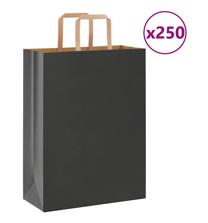 Sacs en papier 250 pcs avec poignées noir 26x12x35 cm | Mobilier & Déco