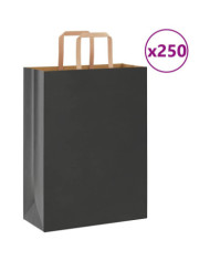 Sacs en papier 250 pcs avec poignées noir 26x12x35 cm | Mobilier & Déco