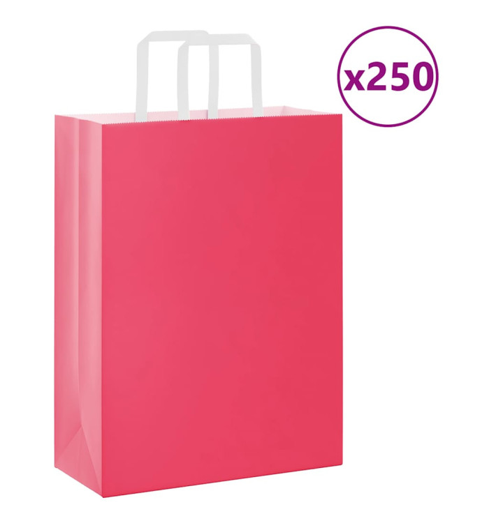 Sacs en papier 250 pcs avec poignées rose 26x12x35 cm | Mobilier & Déco