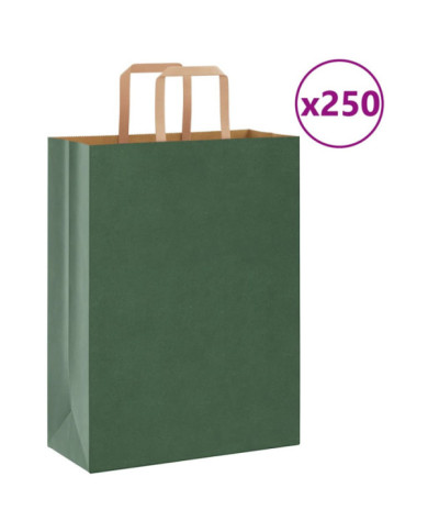 Sacs en papier 250 pcs avec poignées vert 26x12x35 cm | Mobilier & Déco