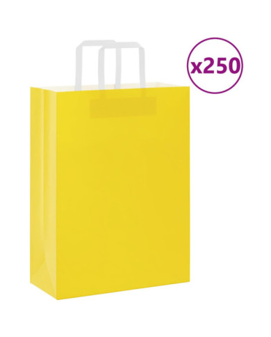 Sacs en papier 250 pcs avec poignées jaune 26x12x35 cm | Mobilier & Déco