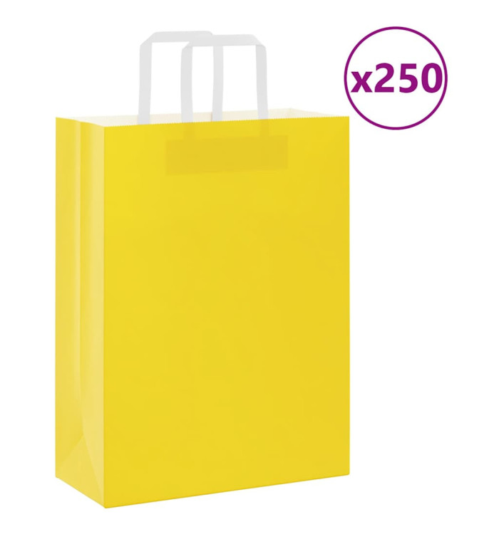 Sacs en papier 250 pcs avec poignées jaune 26x12x35 cm | Mobilier & Déco