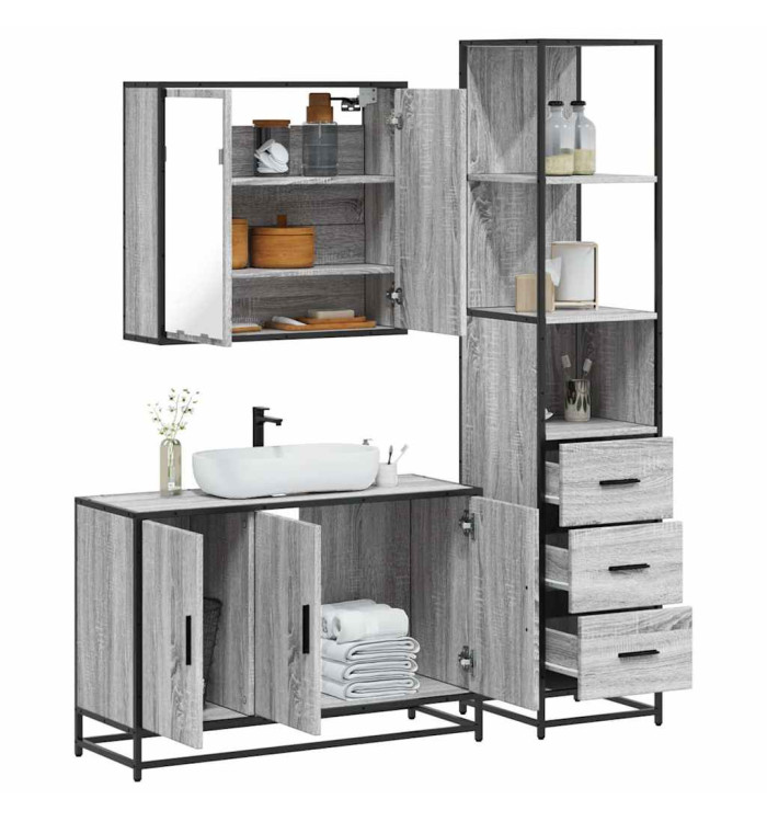 Ensemble de meubles de salle de bain 3 pcs Sonoma gris | Mobilier & Déco