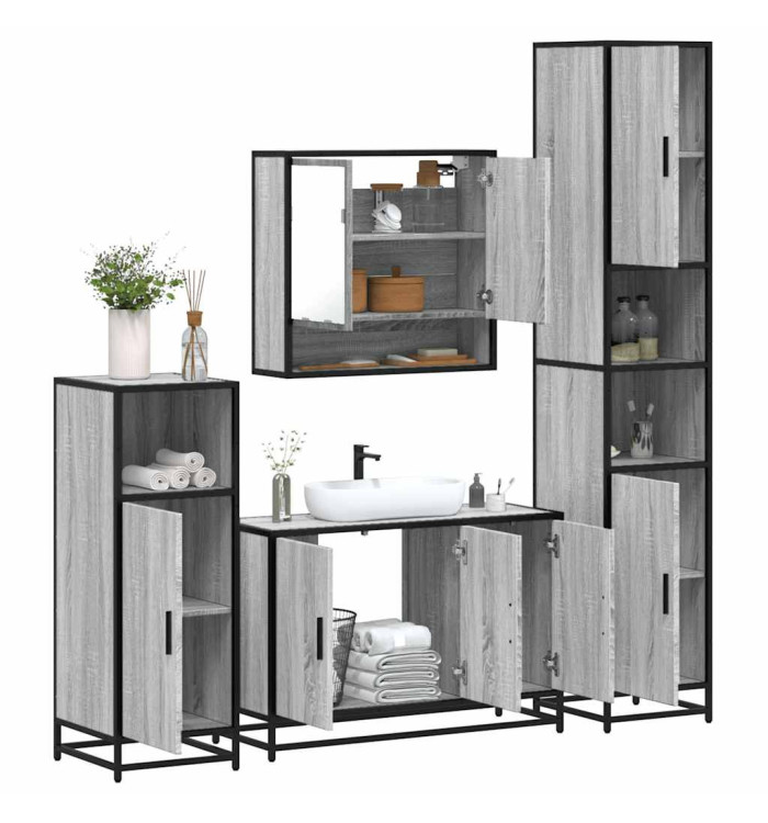 Ensemble de meubles de salle de bain 4 pcs sonoma gris | Mobilier & Déco