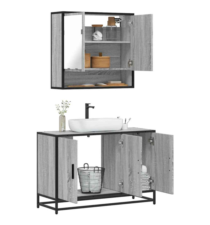 Ensemble de meubles de salle de bain 2 pcs Sonoma gris | Mobilier & Déco