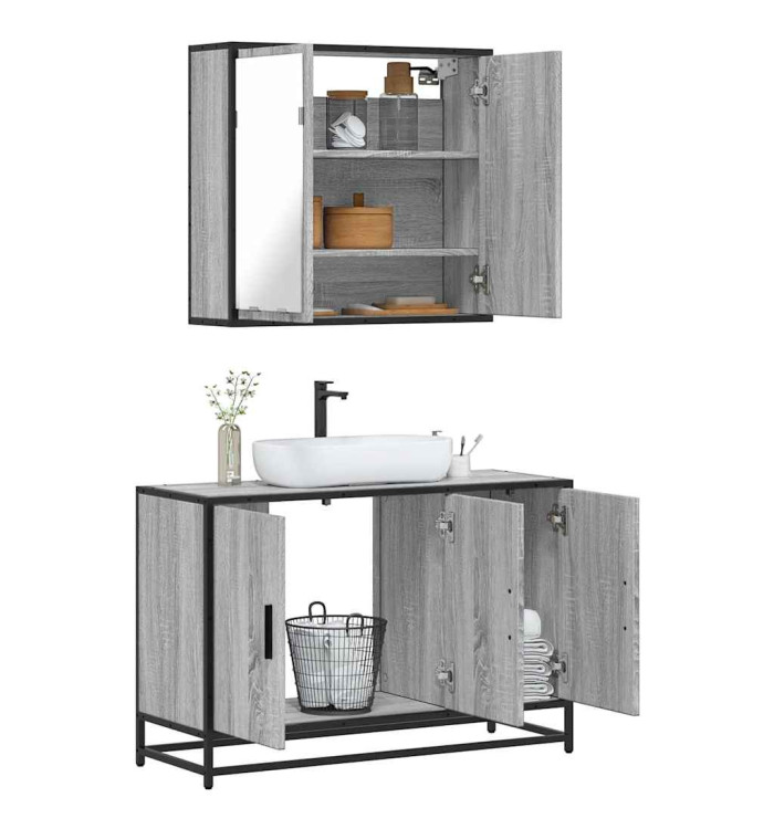 Ensemble de meubles de salle de bain 2 pcs Sonoma gris | Mobilier & Déco