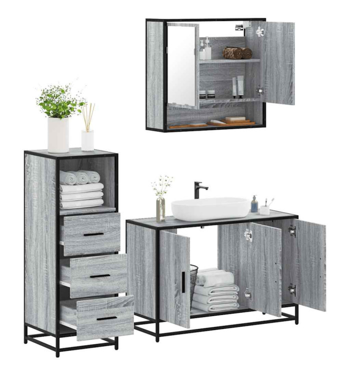 Ensemble de meubles de salle de bain 3 pcs Sonoma gris | Mobilier & Déco
