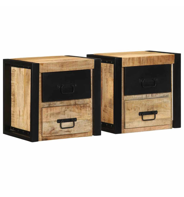 Tables de chevet 2 pcs 40x35x40 cm bois de manguier massif brut | Mobilier & Déco