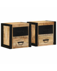 Tables de chevet 2 pcs 40x35x40 cm bois de manguier massif brut | Mobilier & Déco
