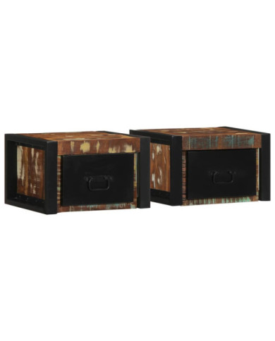 Tables de chevet 2 pcs multicolore 40x35x25cm bois récupération | Mobilier & Déco