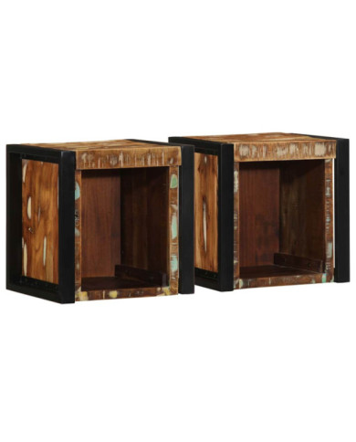 Tables de chevet 2 pcs multicolore 40x35x40cm bois récupération | Mobilier & Déco