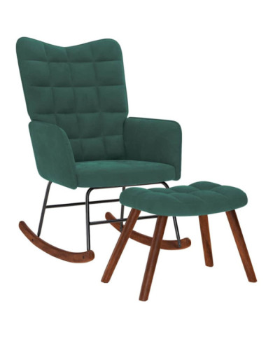 Chaise à bascule avec repose-pied vert foncé velours | Mobilier & Déco