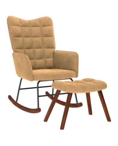 Chaise à bascule avec repose-pied marron velours | Mobilier & Déco