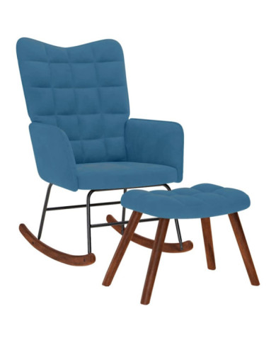 Chaise à bascule avec repose-pied bleu velours | Mobilier & Déco