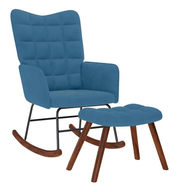 Chaise à bascule avec repose-pied bleu velours | Mobilier & Déco
