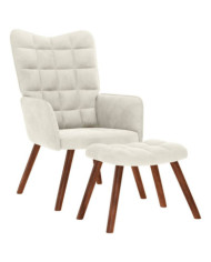 Chaise de relaxation avec tabouret crème velours | Mobilier & Déco