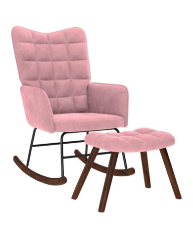 Chaise à bascule avec repose-pied rose velours | Mobilier & Déco