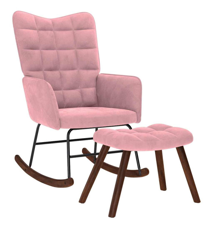 Chaise à bascule avec repose-pied rose velours | Mobilier & Déco