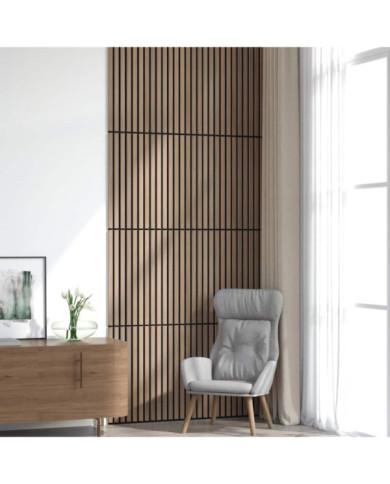 Panneaux muraux acoustiques 8pcs lattes 60,5x60cm placage chêne | Mobilier & Déco