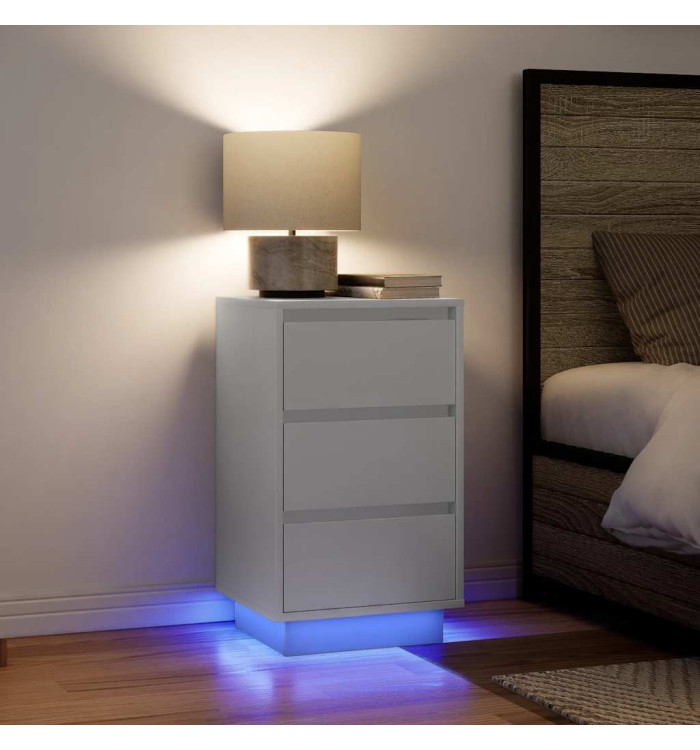 Table de chevet avec lumières LED blanc 38x34x65 cm | Mobilier & Déco