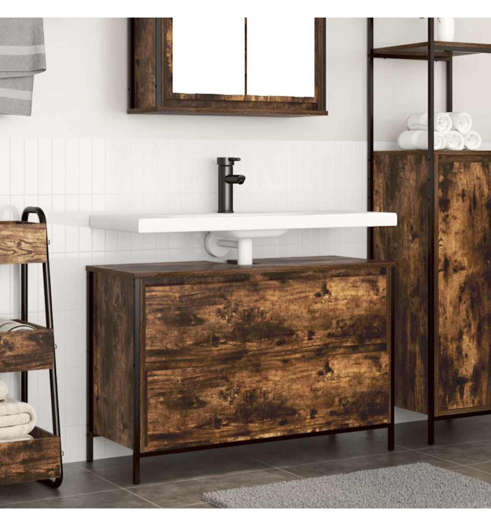 Meuble de salle de bain lavabo tiroirs chêne fumé 90x34,5x60 cm | Mobilier & Déco