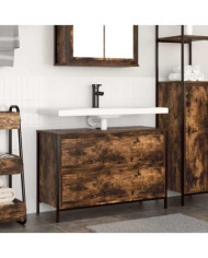 Meuble de salle de bain lavabo tiroirs chêne fumé 90x34,5x60 cm | Mobilier & Déco