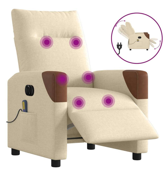 Fauteuil inclinable de massage électrique crème tissu | Mobilier & Déco