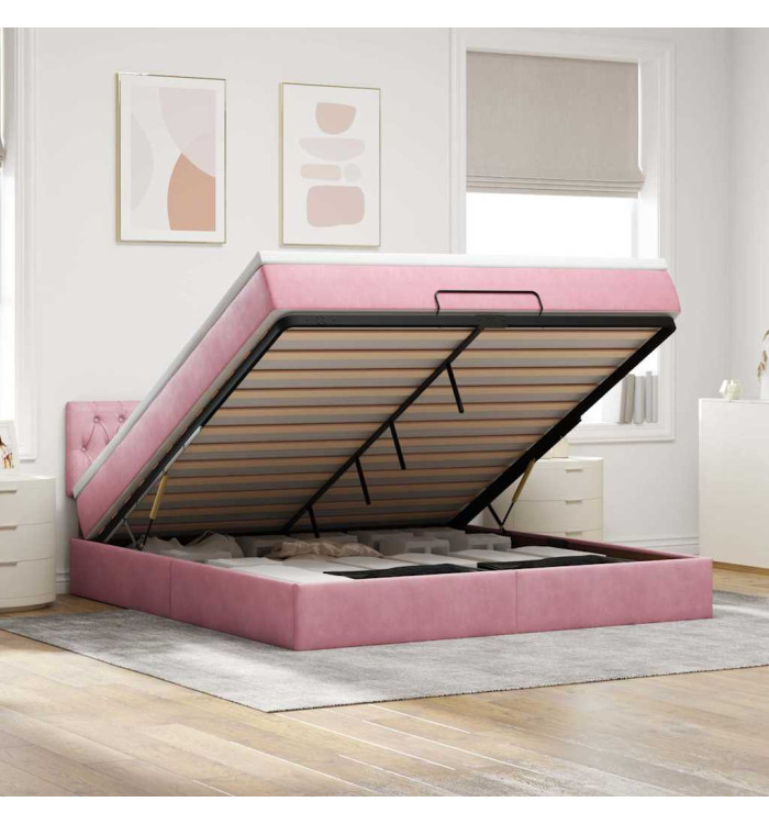  Cadre de lit ottoman avec matelas rose 160x200 cm velours | Mobilier & Déco