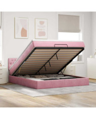  Cadre de lit ottoman avec matelas rose 160x200 cm velours | Mobilier & Déco