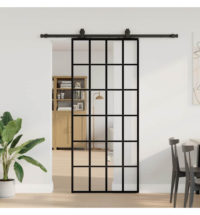 Porte coulissante kit de quincaillerie noir 90x205 cm verre ESG | Mobilier & Déco