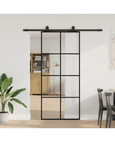 Porte coulissante kit de quincaillerie noir 90x205 cm verre ESG | Mobilier & Déco