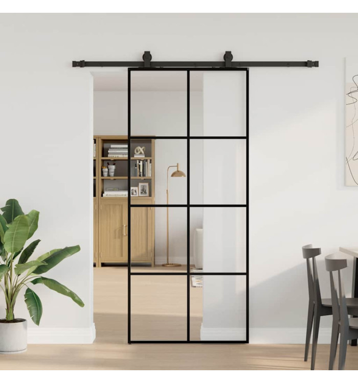 Porte coulissante kit de quincaillerie noir 90x205 cm verre ESG | Mobilier & Déco