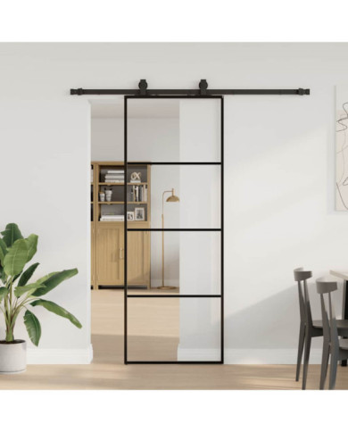 Porte coulissante kit de quincaillerie noir 76x205 cm verre ESG | Mobilier & Déco