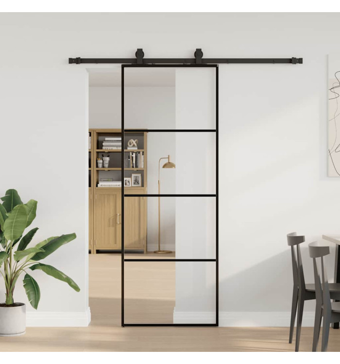 Porte coulissante kit de quincaillerie noir 76x205 cm verre ESG | Mobilier & Déco