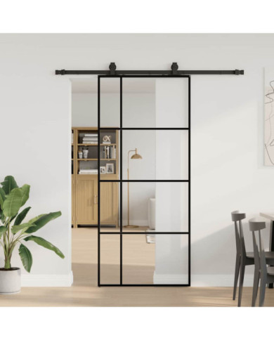 Porte coulissante kit de quincaillerie noir 90x205 cm verre ESG | Mobilier & Déco