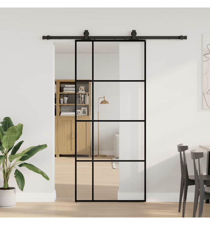 Porte coulissante kit de quincaillerie noir 90x205 cm verre ESG | Mobilier & Déco