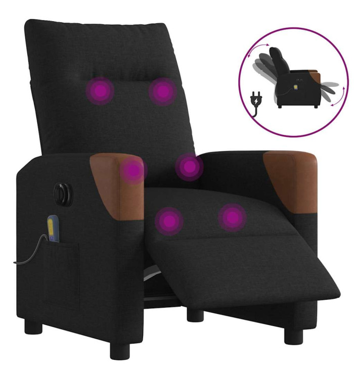 Fauteuil de massage inclinable électrique Noir Tissu | Mobilier & Déco